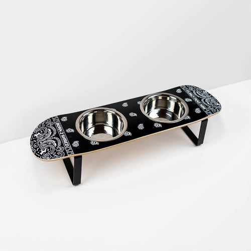 Pawsley Skatebowl Medium Dog Feeder | Raised Skateboard Dog Bowl Stand, Stainless Steel Bowls