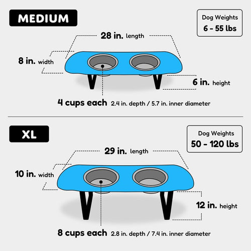 Donut Skatebowl XL Tall | Elevated Dog Feeder | Raised Skateboard Dog Bowl Stand, Stainless Steel Bowls