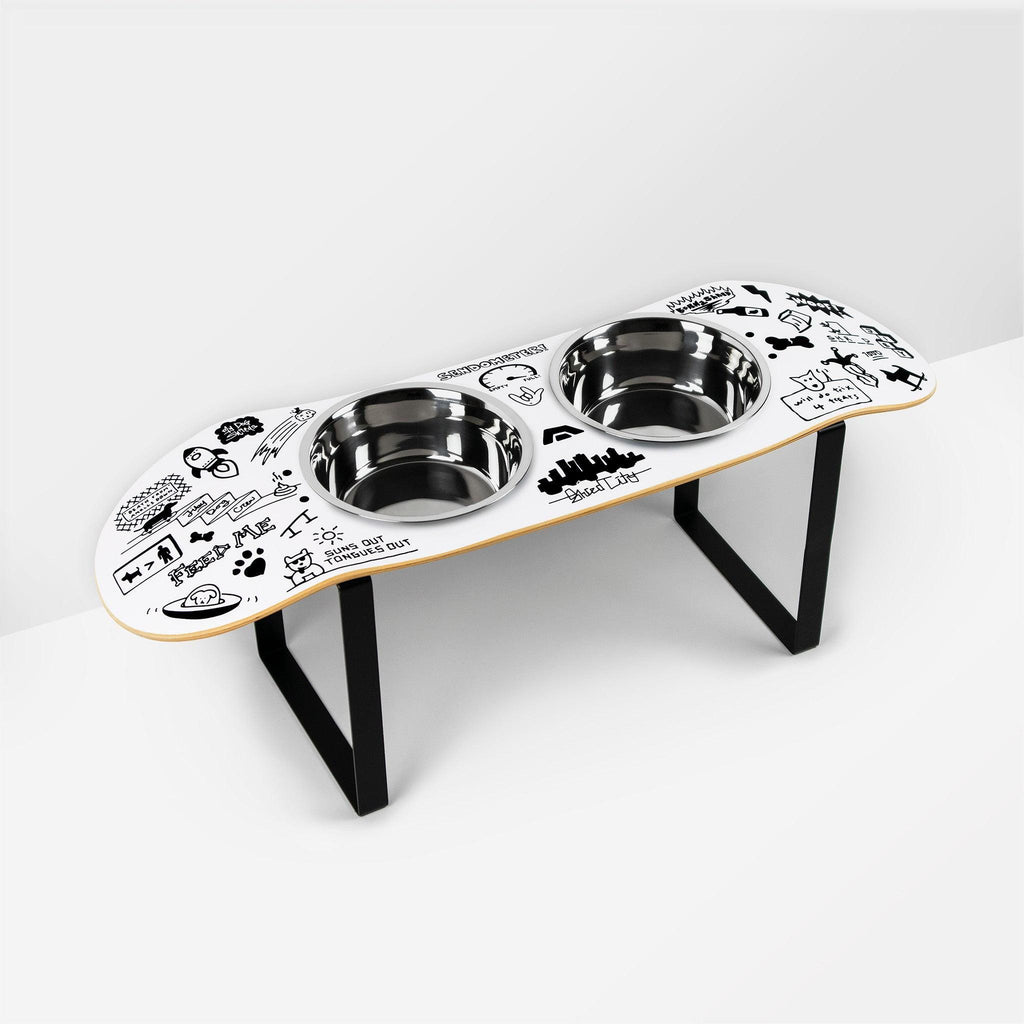 Doodle Skatebowl XL Tall | Elevated Dog Feeder | Raised Skateboard Dog Bowl Stand, Stainless Steel Bowls