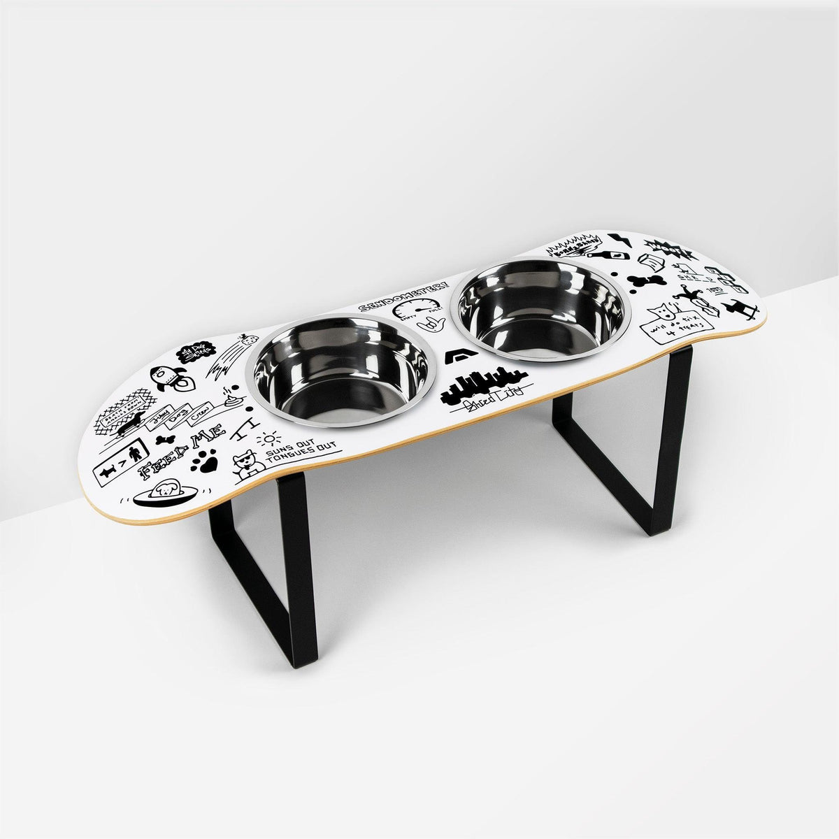 Doodle Skatebowl XL Tall | Elevated Dog Feeder | Raised Skateboard Dog Bowl Stand, Stainless Steel Bowls