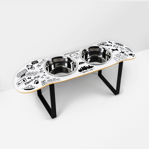 Doodle Skatebowl XL Tall | Elevated Dog Feeder | Raised Skateboard Dog Bowl Stand, Stainless Steel Bowls