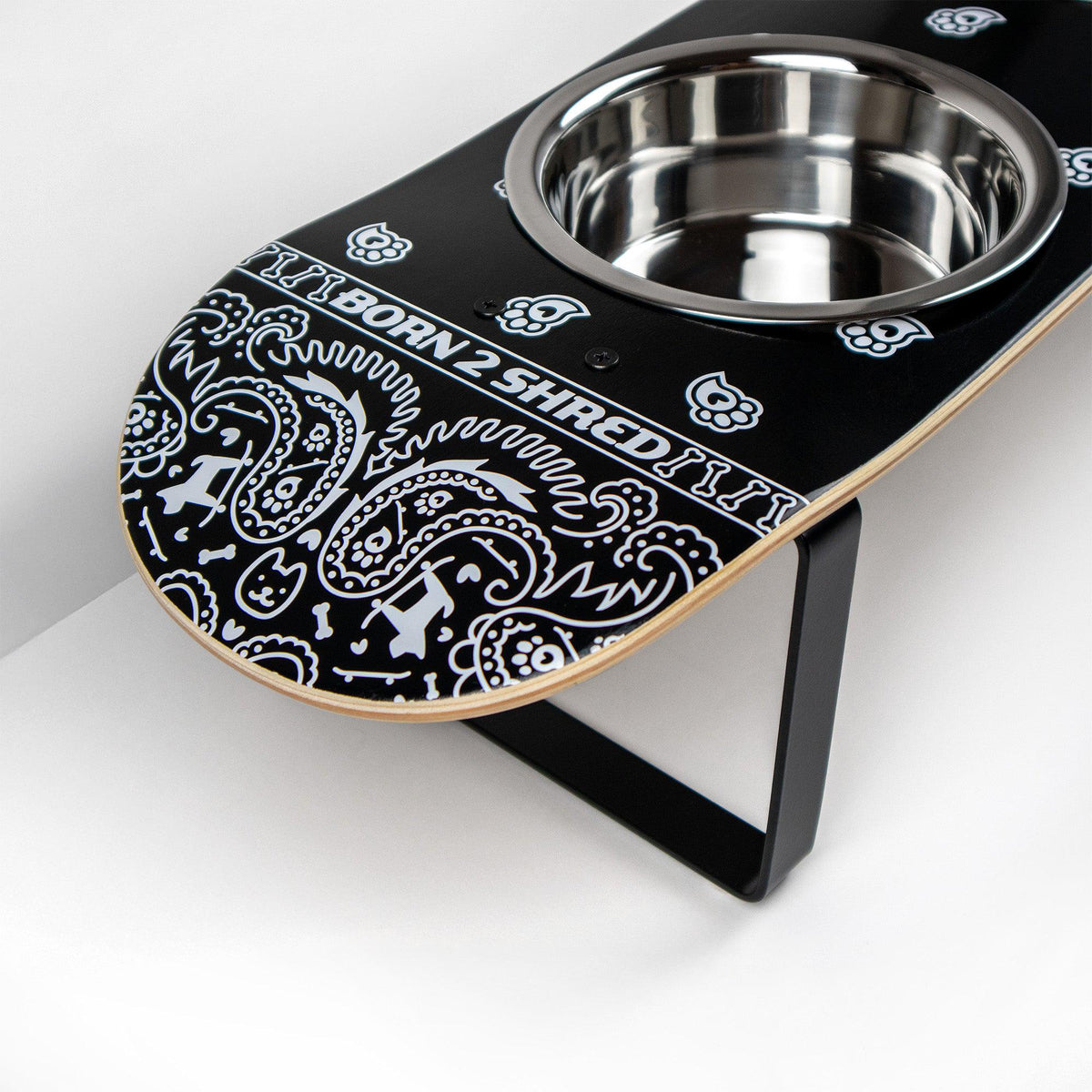Pawsley Skatebowl Medium Dog Feeder | Raised Skateboard Dog Bowl Stand, Stainless Steel Bowls