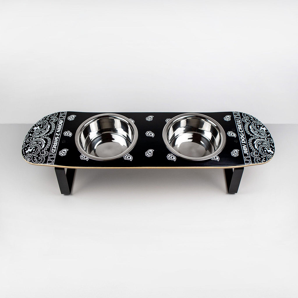 Pawsley Skatebowl Medium Dog Feeder | Raised Skateboard Dog Bowl Stand, Stainless Steel Bowls