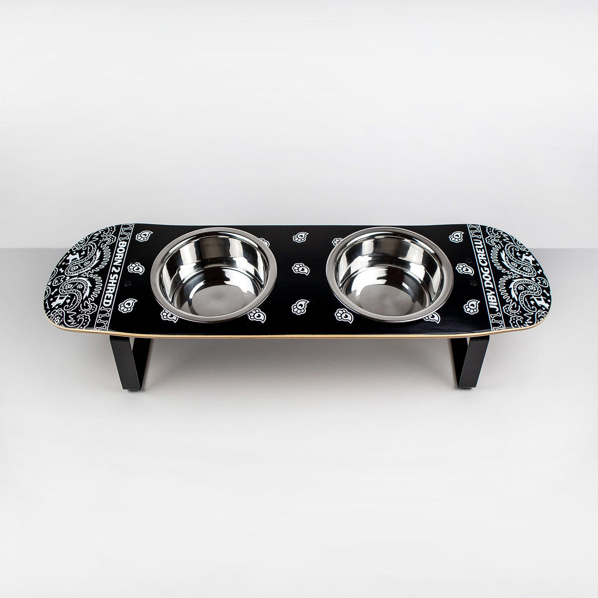 Pawsley Skatebowl Medium Dog Feeder | Raised Skateboard Dog Bowl Stand, Stainless Steel Bowls
